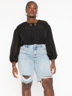 Eloquii Black Frayed Hem Jean Shorts Women Plus Size 20